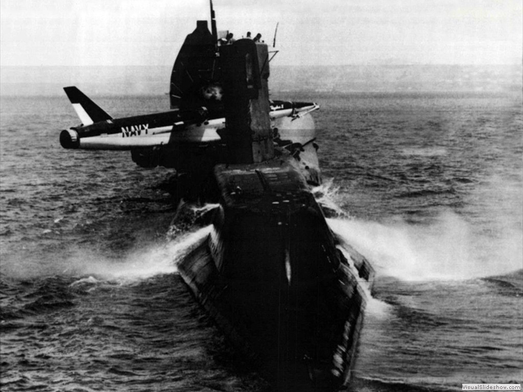 USS Grayback (SSG-574) making ready to launch her Regulus cruise missile 1958.